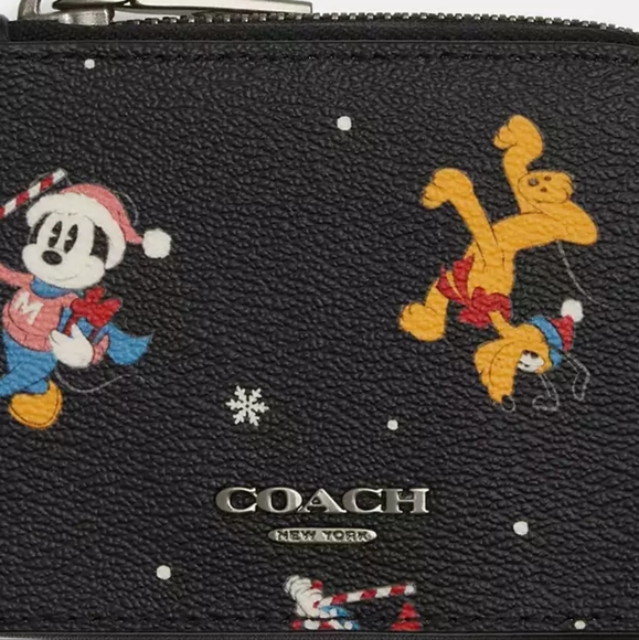 🐶🐁 NWT COACH Disney X Coach Zip Card Case With Holiday Print 🐶🐁 - Picture 3 of 3